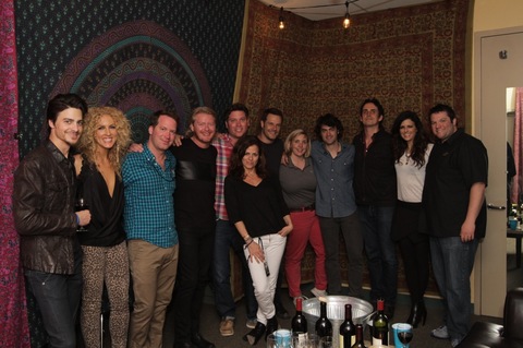 L-R: LBT band member Seth Rausch, Kimberly Schlapman, Bravado Director of A&R Sam Easley, Phillip Sweet, LBT Manager Jason Owen, Senior Vice President AEG Live Ali Harnell, Jimi Westbrook, AEG Live Senior Director of Operations Leslie Cohea, LBT band member Johnny Duke, LBT band member John Thomasson, Karen Fairchild, LBT Tour Manager Bobby Simmons 
